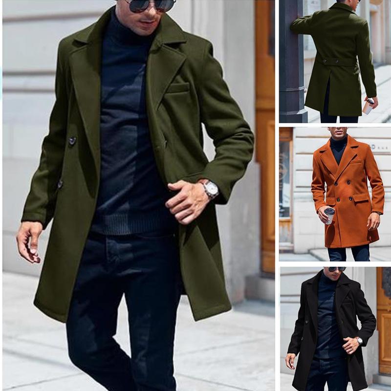 Cappotto di Lana Taglia Lunga Cappotto Casual da Uomo Lunghezza Media Doppiopetto