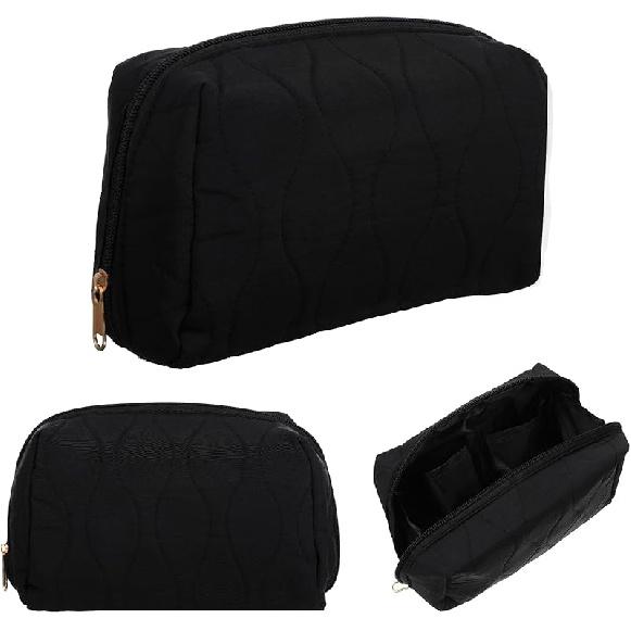 Makeup Bag Travel Cosmetic Bag for Women, Wide Open Makeup Organizer, Spacious Toiletries Accessories Brushes Pouch (Black) чёрный