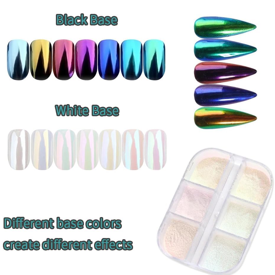HUDA GIRL 6Shade Chrome Nail Powder for Nail Art, Glitter Powder with Mirror Shine Finish For Women