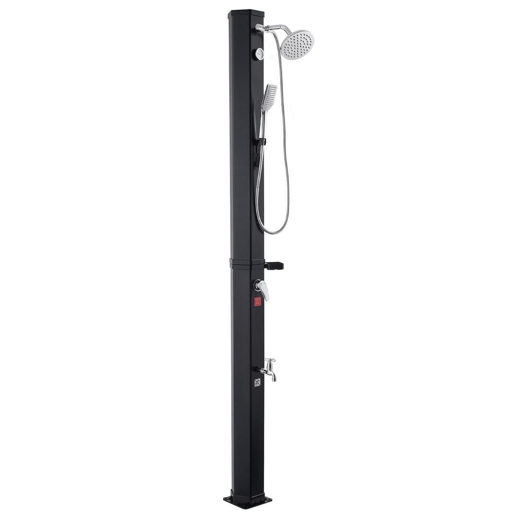 Doccia Riscaldata a Solare da 40L, Altezza Soffione Doccia 205cm Doccia da Esterno, con Doccino e Rubinetto a Pedale, Regolazione Acqua Calda/Fredda, Autoportante per Giardino