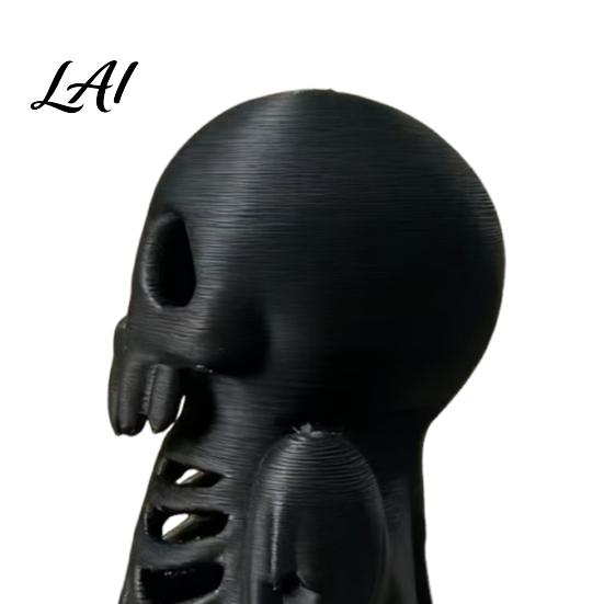 Retro Style Bone Texture Crafts 3D Printed Cthulhu Skull Statue Gothic Hollow Skeleton Decor Matte Black Desktop Storage for Paper Clips Horror