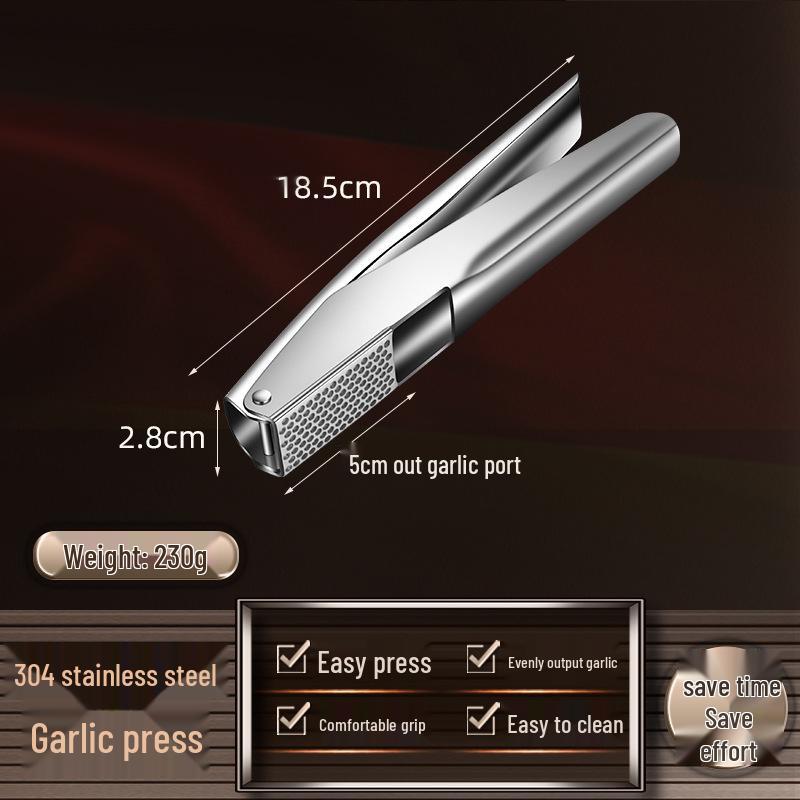 304 Stainless Steel Garlic Press: Thickened Manual Mincer, Safe for Hands, Ensures Even Garlic Extraction.