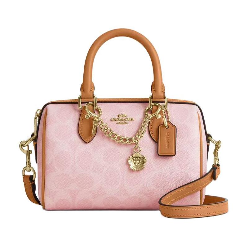 Coach Handbag Valentine's Day Limited Rowan 17 Classic Presbyopia Chain Flower Charm Detachable Shoulder Strap Artificial Leather Boston Bag Crossbody