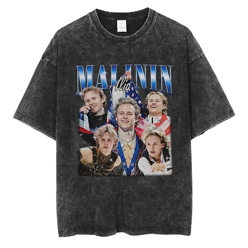 Vintage Washed Ilia Malinin World Champion Graphic T Shirt Men s High Quality Fashion Cotton Short Sleeve T-shirt Y2k Streetwear S разноцветный