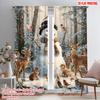 2pcs,2D Plane Printing Contemporary Curtains Snowman & Wildlife Winter Versatile Fabric (without Rod) Art Deco Festive Perfect