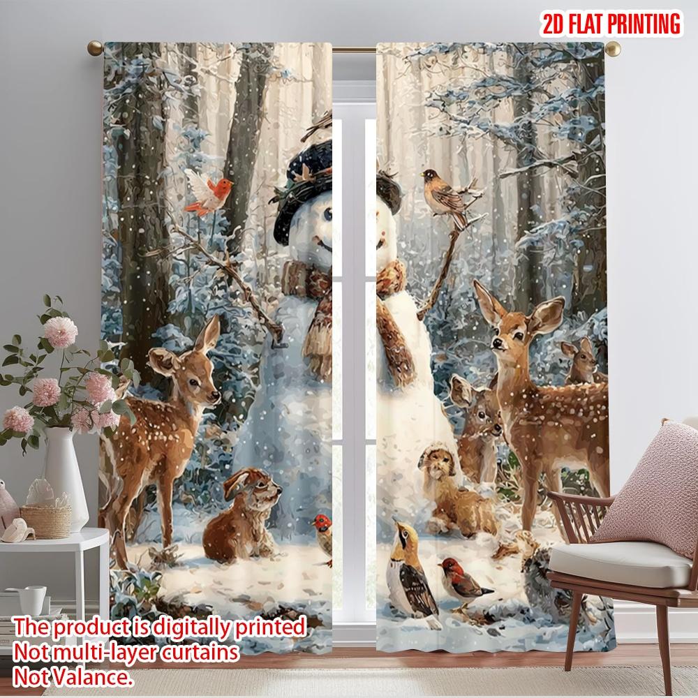 

2pcs,2D plane printing Contemporary Curtains Snowman & Wildlife Winter Versatile Fabric (without rod) Art Deco Festive Perfect 52.50×116.00 CM 2pcs