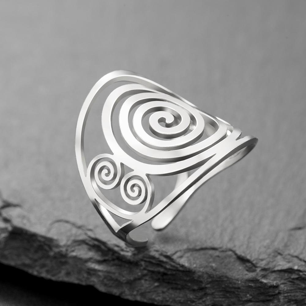 Dawapara Swirl Geometric Adjustable Ring Spiral Goddess Symbol Stainless Steel Wedding Band Anniversary Day Gift