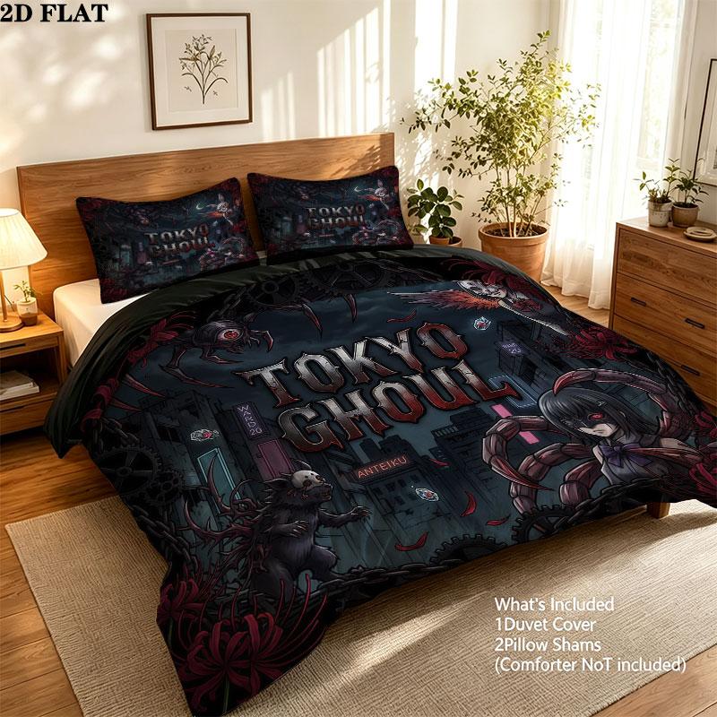 Tokyo Ghoul Vzor Povlečení Sada Prošívaných Dek Quilt Cover Povlak na Polštář Domácí Narozeninový Dárek(1 * povlak na peřinu + 2 * povlak na polštář, bez jádra)