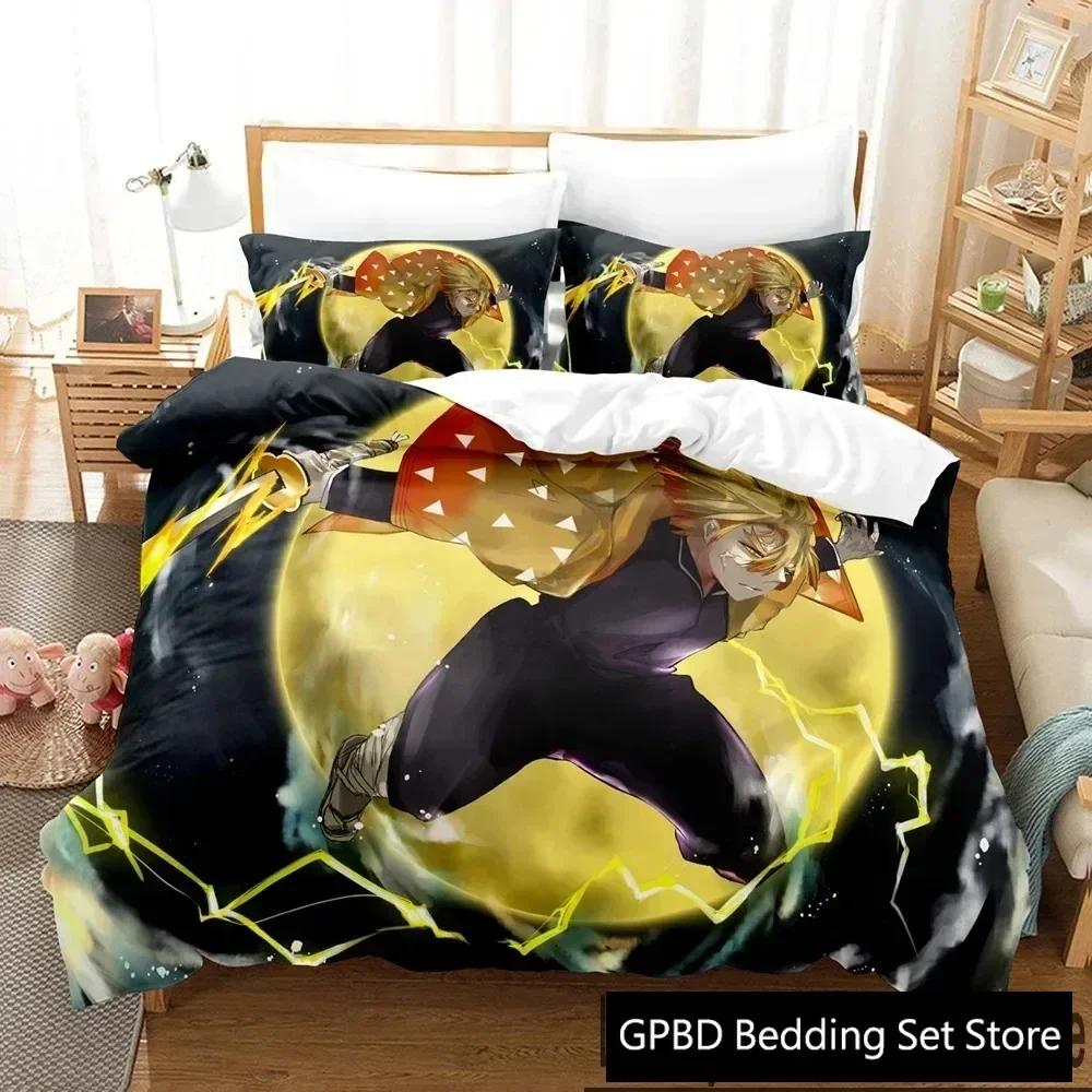 Anime Zenitsu Agatsuma Demon Slayer Bedding Set Single Twin Double Queen King Cal King Size Bed Linen Set