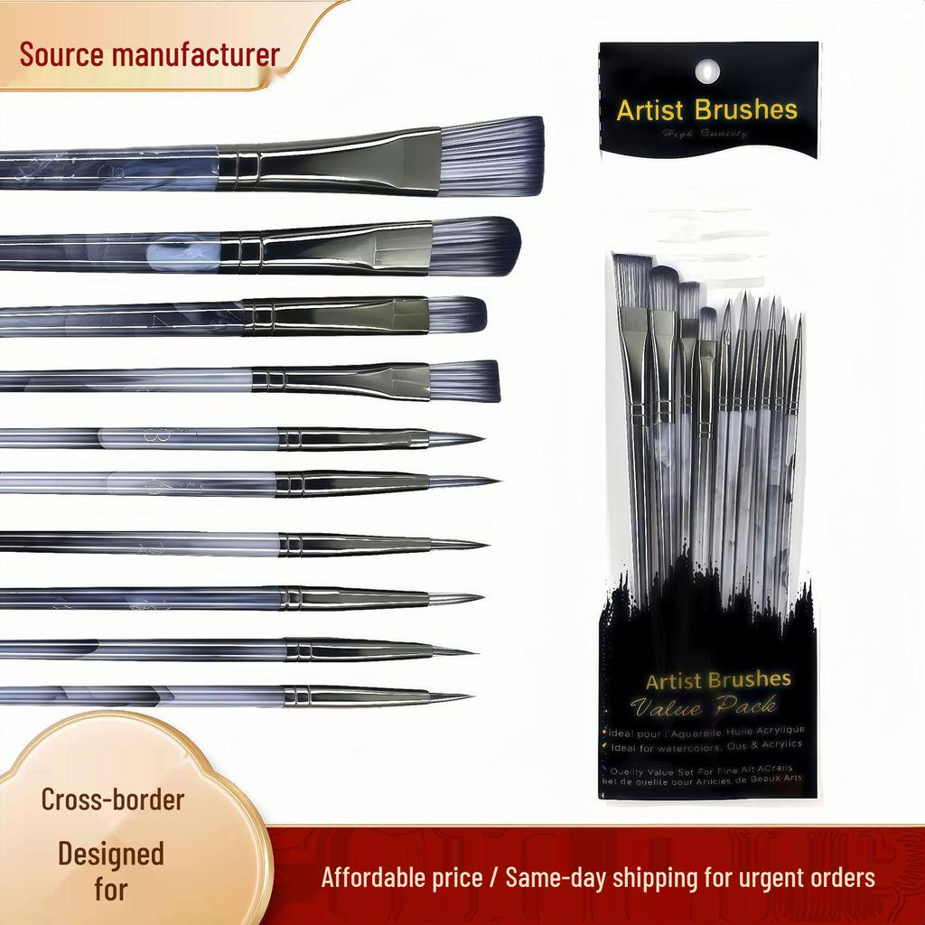 10-Piece Nylon Bristle Paint Brush Set for Watercolor, Oil, Acrylic, and Ink Wash Art