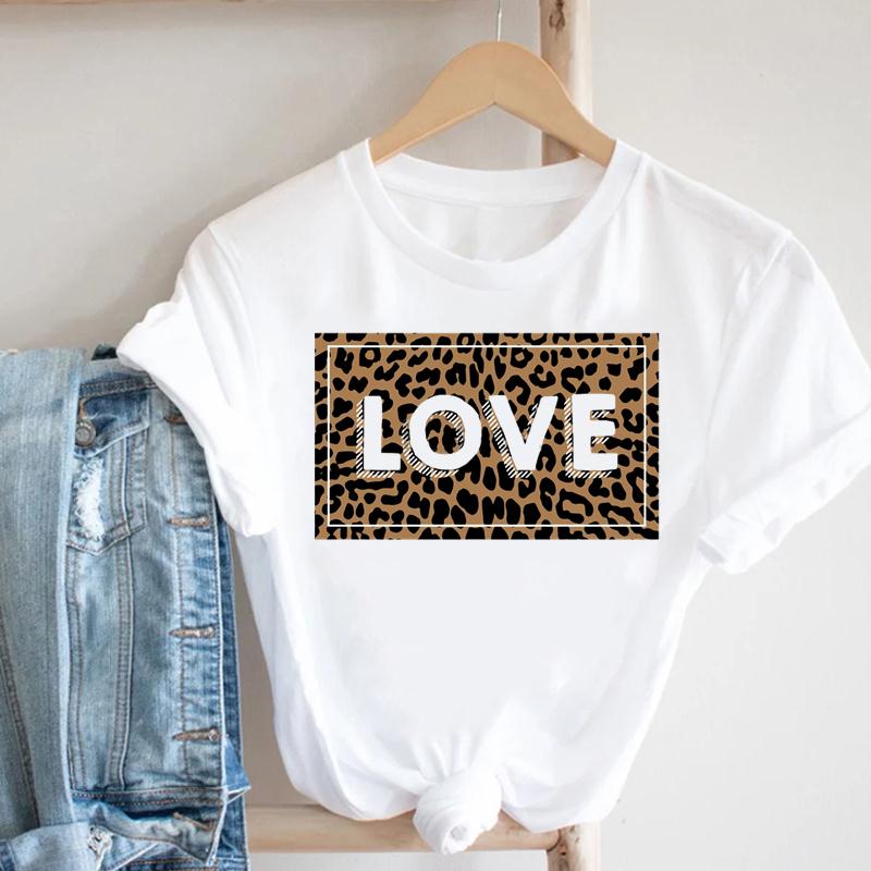 Women Tee Top Summer Fashion Print T-shirt O-neck Leopard Trend Lip Lady Female Clothing Casual Short Sleeve Graphic T-shirt