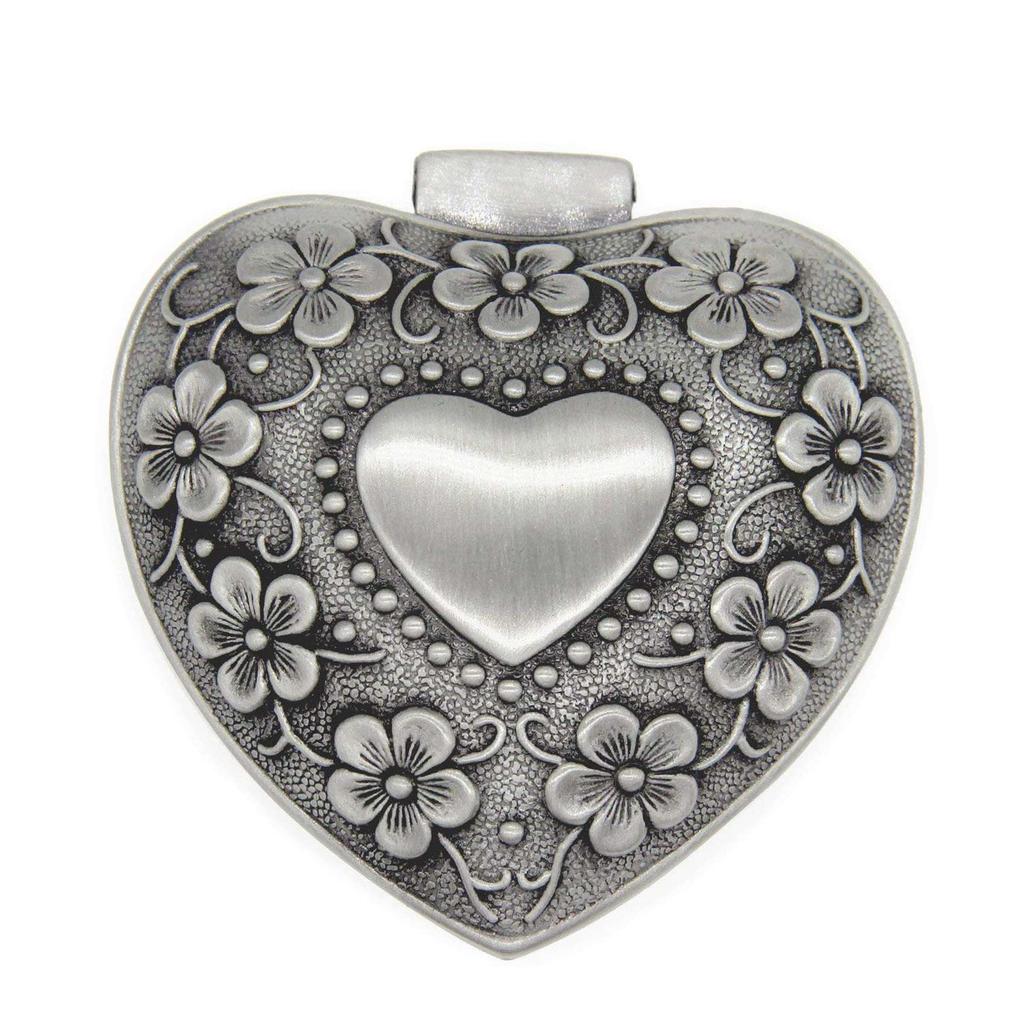 ABWR-2X Classic Vintage Antique Heart Shape Jewelry Box Ring Small Trinket Storage Organizer Chest Christmas Gift,Silver