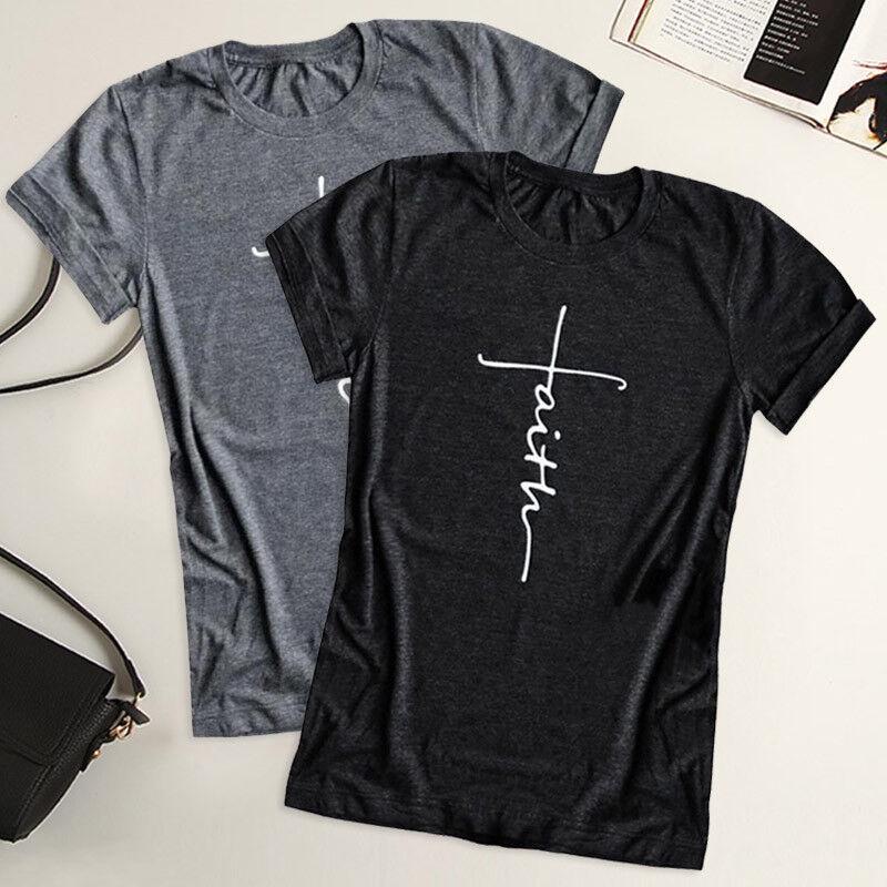 Women Short Sleeve Summer Faith Letter Print T-shirt Graphic Tee Blouse Fashion In Soft And Comfortable Material