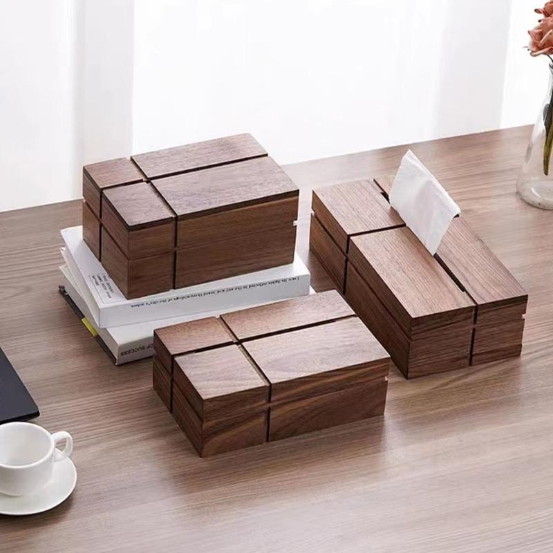 Solid Walnut Wood Tissue Dispenser With Link Cut Opening Multipurpose Home Trim For Kitchen Dining Room Bedroom