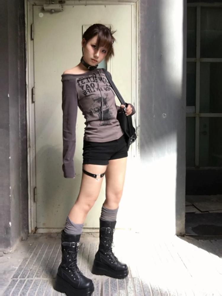 2000s Grunge Vintage Streetwear Mikina Dámská Americká Retro Y2k Harajuku Sexy Estetická Volná Pulovry Nepravidelná Slim Fit Trička