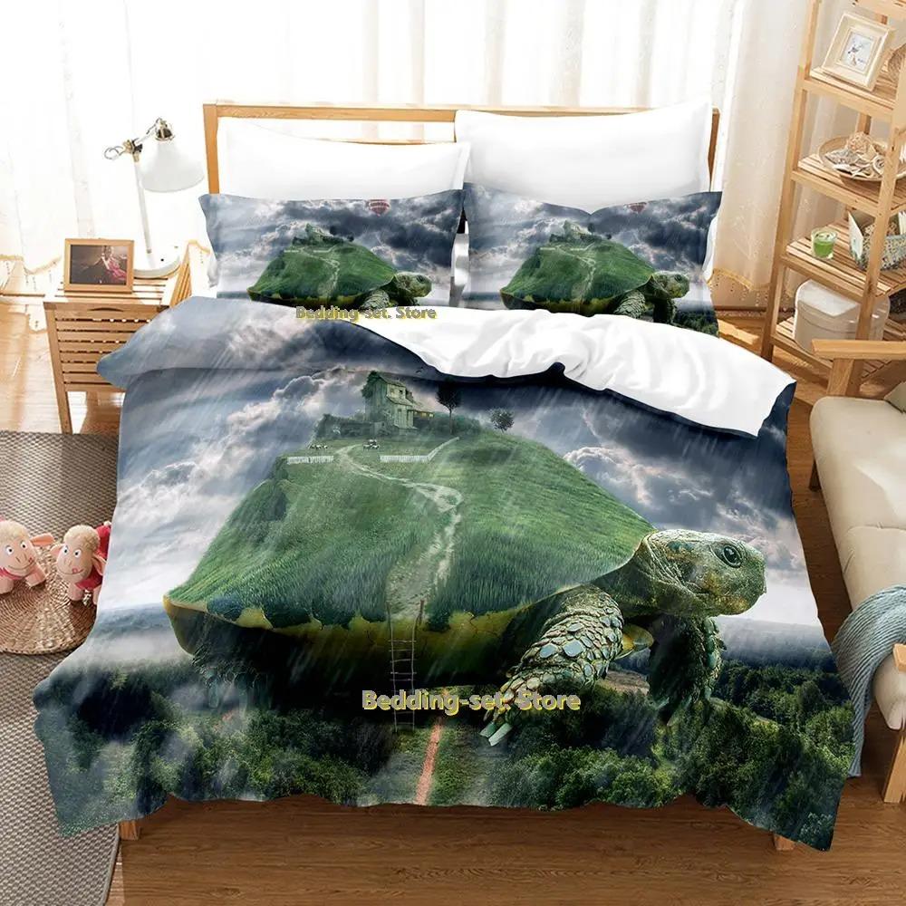 Verdens Skilpadder Skilpaddeøya Sengetøy Sett Tegneserie Anime tredelt sett Voksen Barn Soverom Dynetrekk Sett 3D Kawaii Dyr
