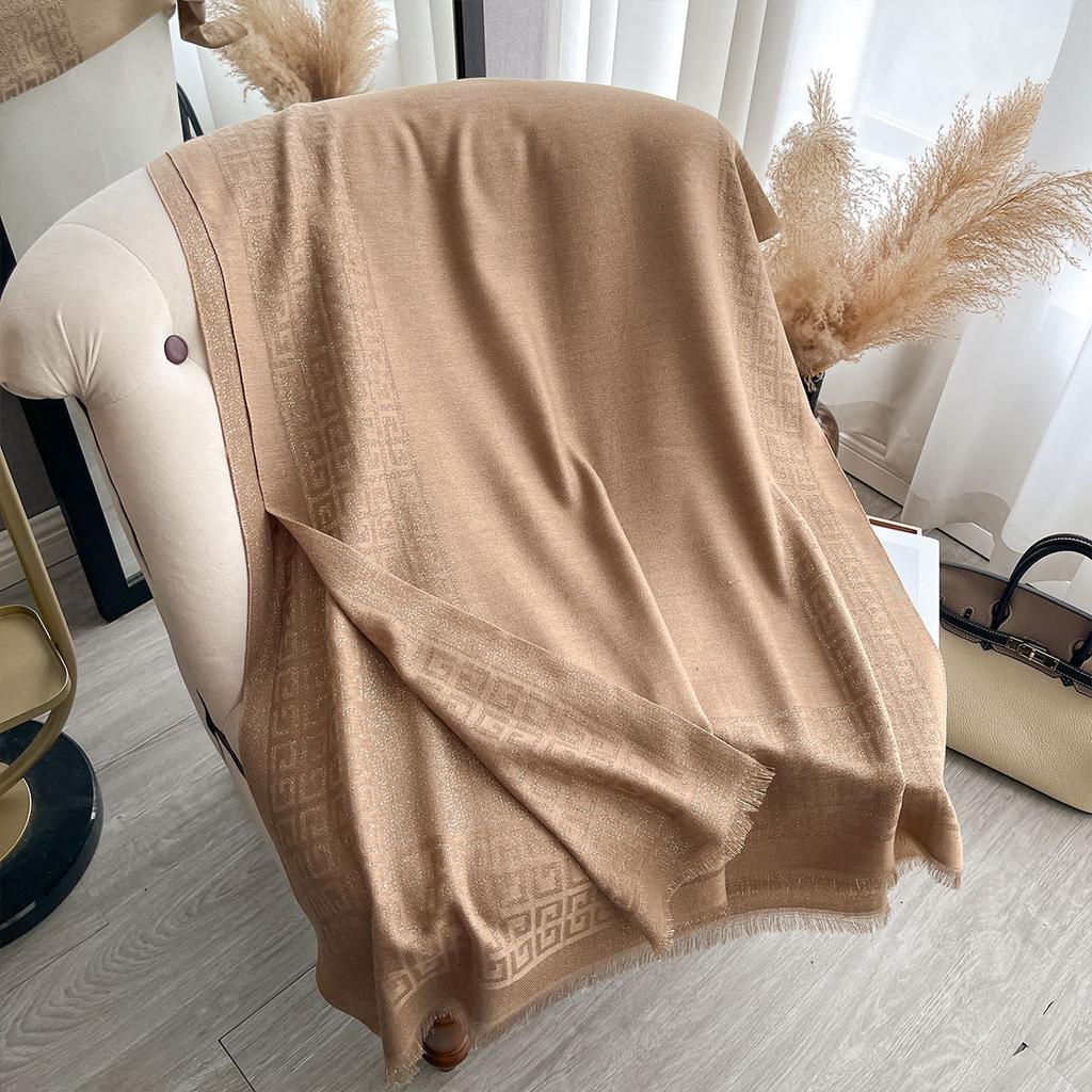 Fashion Imitation Cashmere Elegant Scarf Shawl Dual-Purpose Shawl Korean Spring And Summer Classic Warm Gold Thread Scarf Women