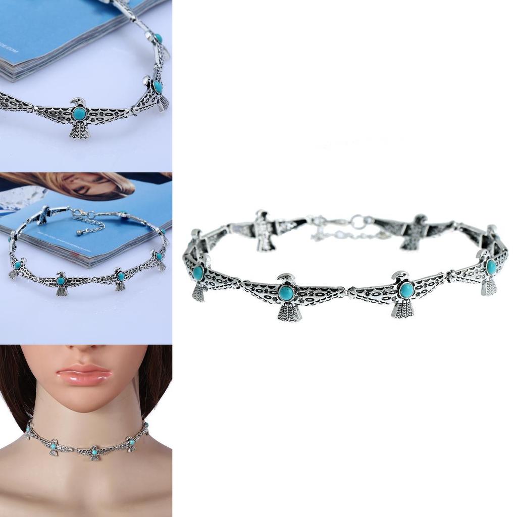 European Style Alloy Collar Chain With Bird Design Artificial Turquoise Decor For Fashion Enthusiasts