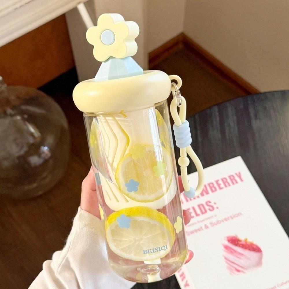 Cute 700ml Flower Tea Glasses Large Capacity Leak Proof Water Bottle with Straw Straw Cup for Girls