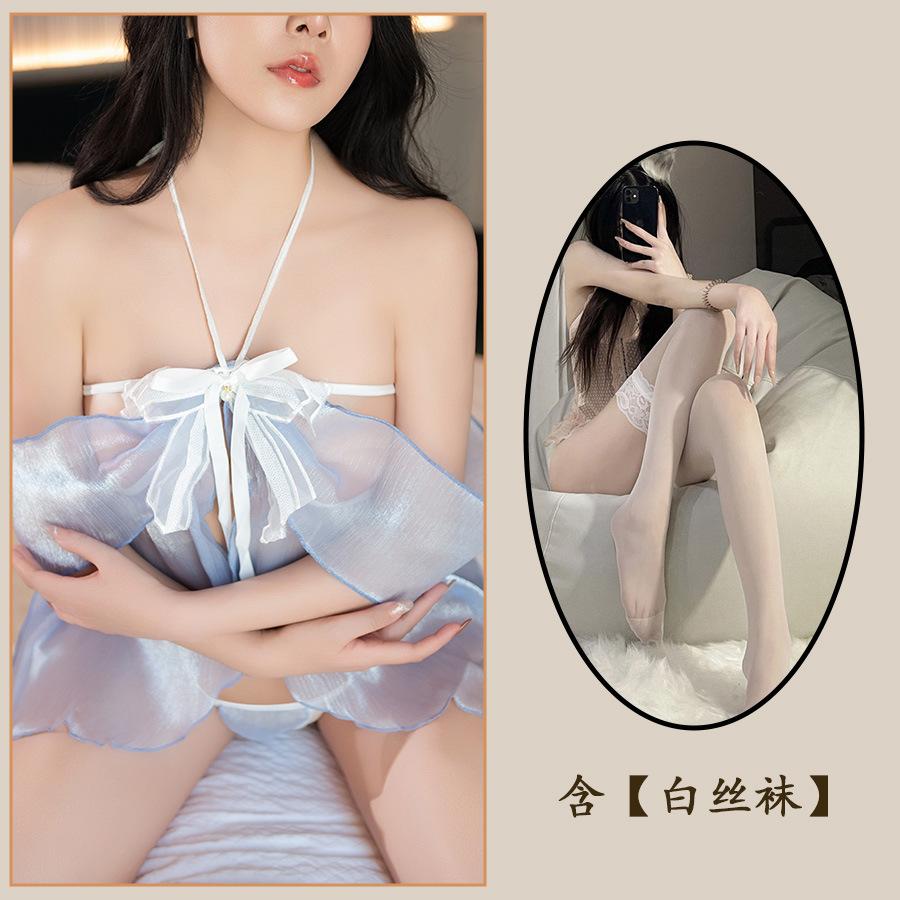 Fun Underwear Dream Princess Butterfly Perspective Nightdress Passion Hip Pure Desire T Pants Perspective Pajamas Set