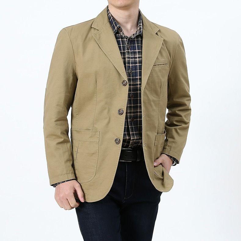 

Men Suit Jacket Casual Blazers Cotton Loose Jackets Oversized Outerwear M хаки