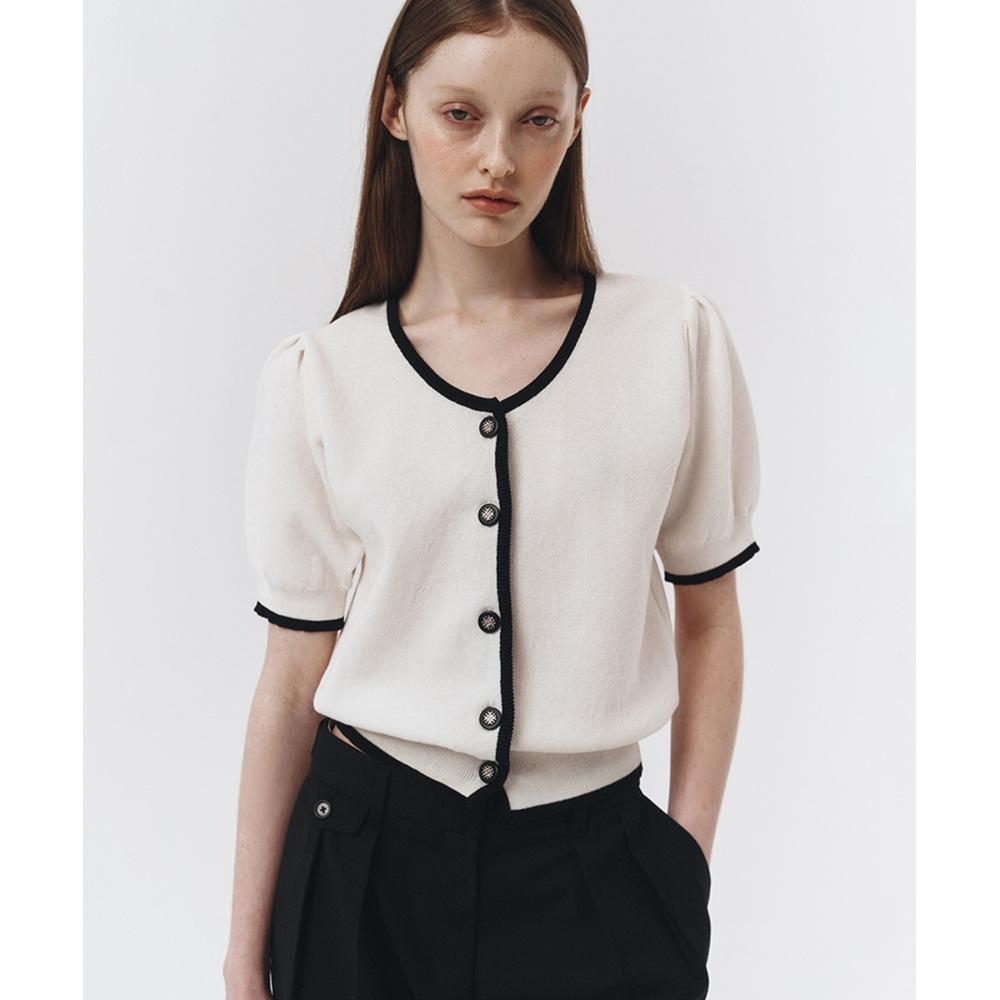 

DUNST FOR WOMEN SCOOP NECK PUFF SLEEVE CARDIGAN IVORYUDSW3B224WT