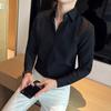 Men Spring Fall Shirt Frence Style Turn-down Collar Slim Fit Waffle Texture Single-breasted Long Sleeves Pure Color Mid Length Young Formal Business
