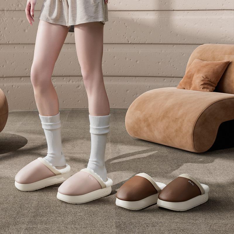 Puxi Qiwu cotton slippers home comfortable couple velvet warm thick bottom non-slip simple anti-splashing cotton slippers