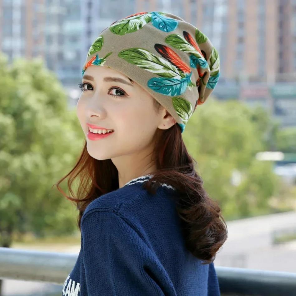 Fashion Women Beanies Caps Spring Winter Cotton Hat Fashion Cap Hip-hop Beanie Scarf Chapeu Feminino Cap 3 Way To Wear Bonnet
