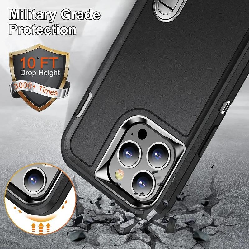 3IN1 Hybrid Military Anti-Shock Strong Phone Case For iPhone 17 Air 16 11 12 13 14 15 Pro Max 15 Plus PC Hard Holder Phone Cover