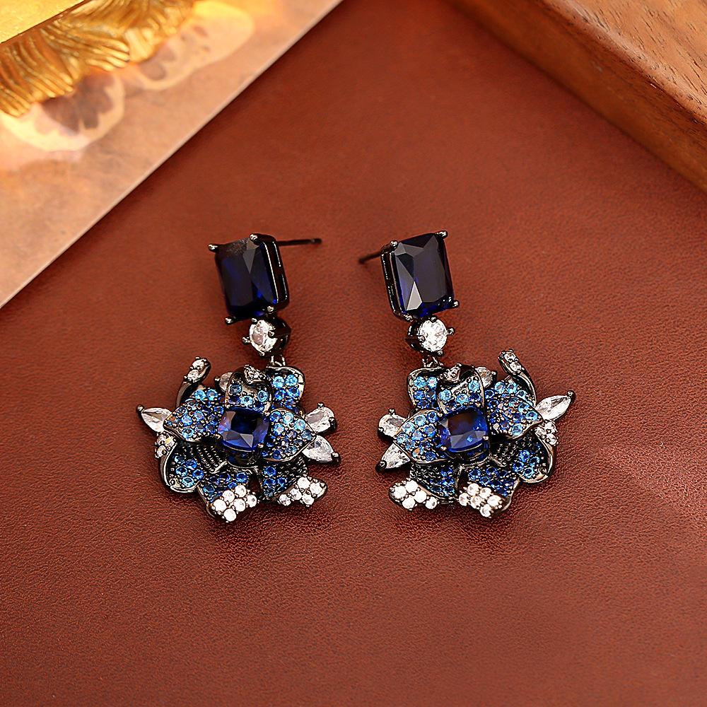 European American Style Zircon Flower Stud Earrings, Statement Fashion Jewelry for Women, Elegant Luxury Glam Earrings