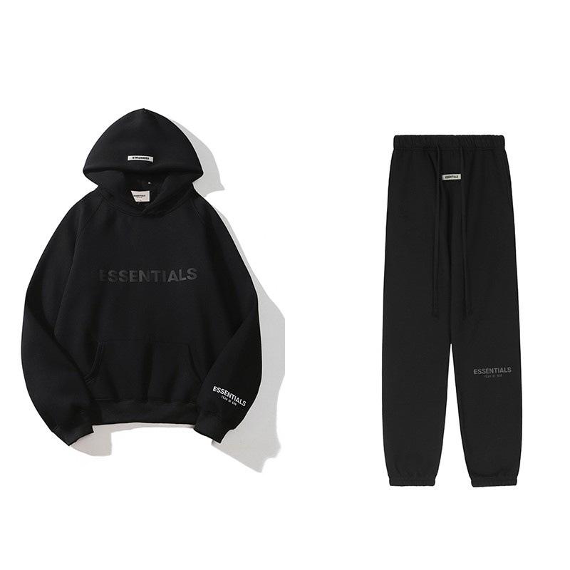 ESSENTIALS 3D Silikonový Nápis Flokovaný Potisk Mikina s Kapucí a Joggers Set