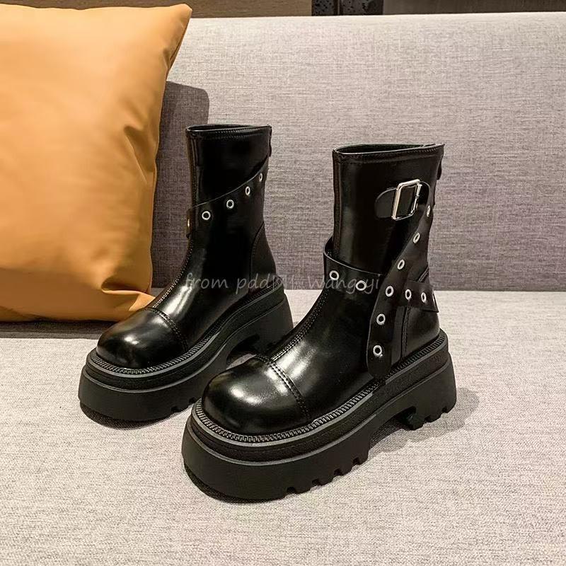 Martin Boots Women's British Style New Shoes Look Good Autumn and Winter Velvet Boots Heightened Platform Short Boots Spring and Autumn Single Boots