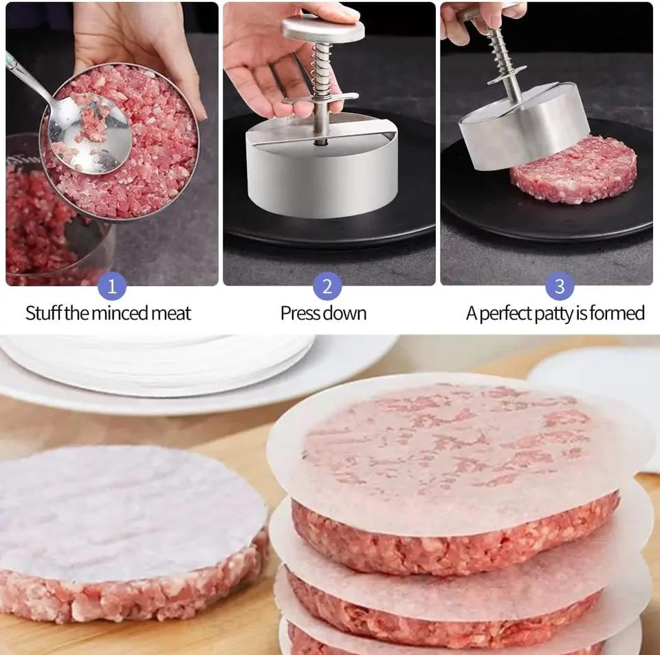 Hamburger-Pattymaker aus 304 Edelstahl, Antihaftpresse für anpassbare Dicke, Fleischpatties, perfekt für BBQ und Picknicks
