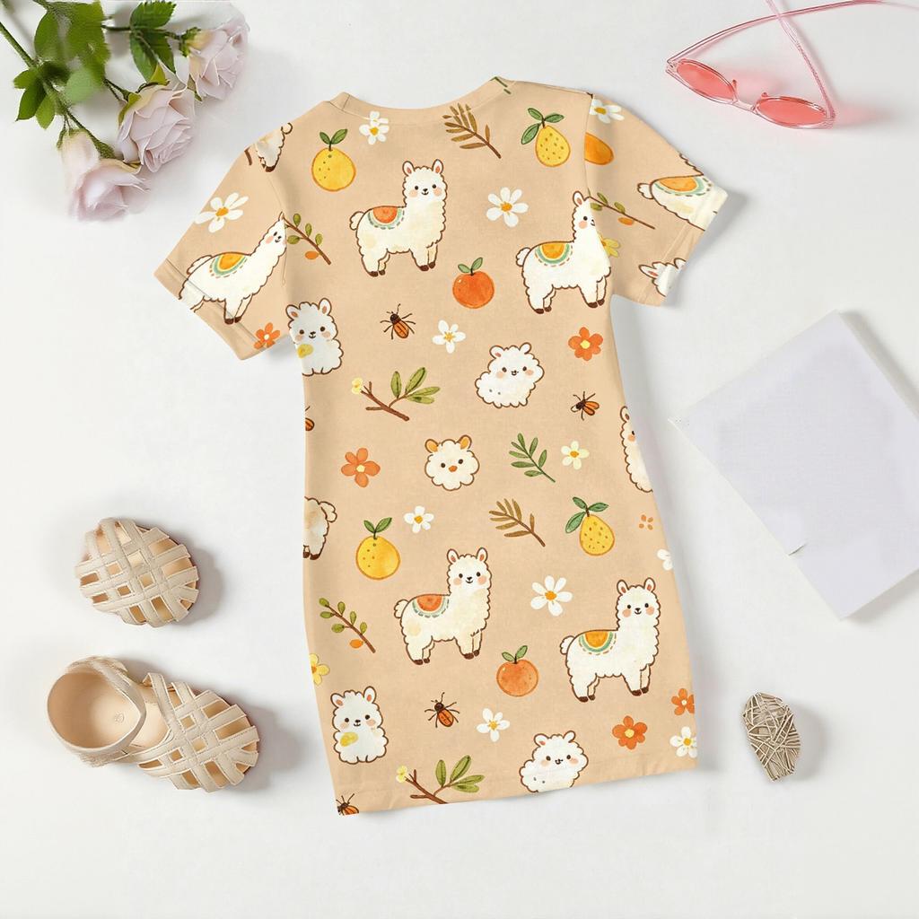 Girls Loose Fit Short Sleeve Dress Lightweight Summer Dress Kids Round Neck Dress with Animal Print Pattern Casual Kids Dress for Everyday Wear
