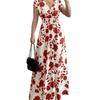 Short-sleeved dress, new printed V-neck long dress, European and American summer waist women's clothing