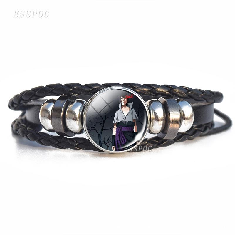 Naruto Inspired Sharingan Black Leather Men's Bracelet - Anime Gift