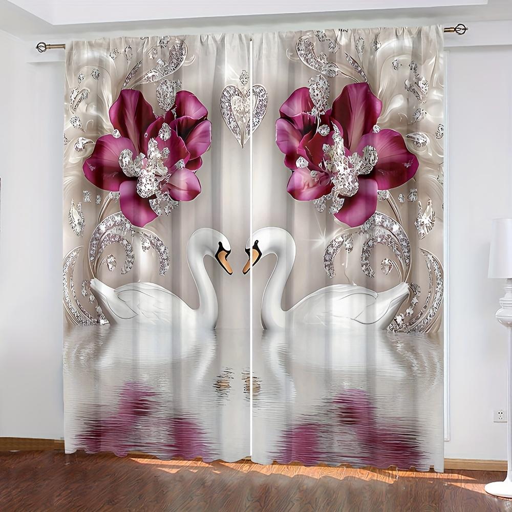 Set Of 2 Elegant Swan Floral Print Curtains Ideal Living Room Kitchen Bedroom Study Hotel Dining Home Decor Curtain For Made Polyester