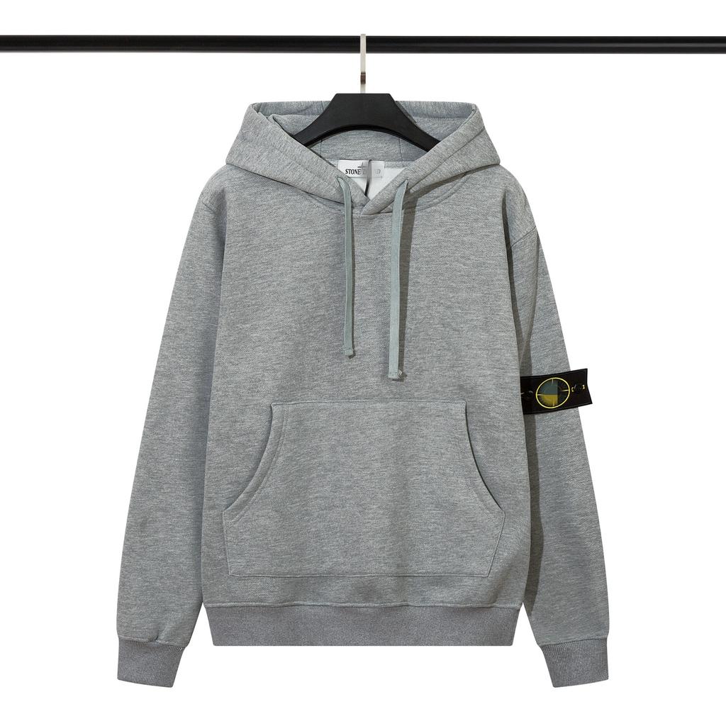 STON Basic Solid Color Compass Patch Fleece Hoodie Long Sleeve Pullover Sweatshirt for Men Women