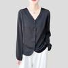 Women's Luxury Satin Blouse Long Sleeve Loose V-Neck Shirt Spring and Summer