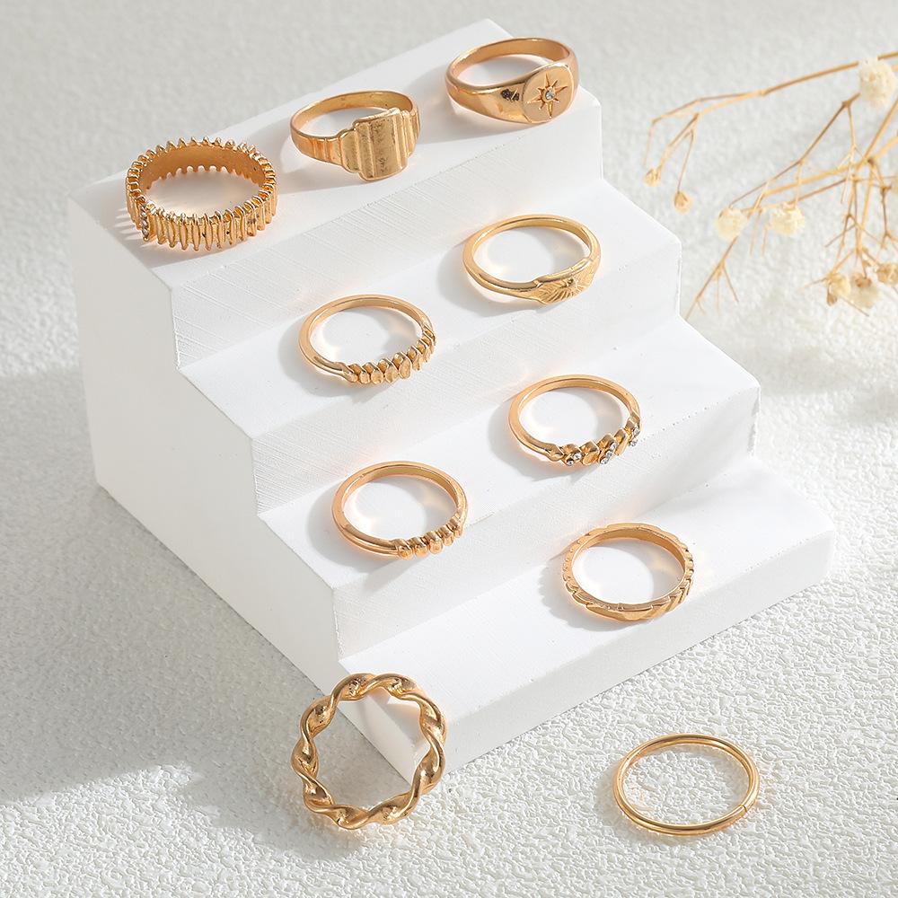 European and American new gold stacked ring set female ins style niche design sense open ring light luxury