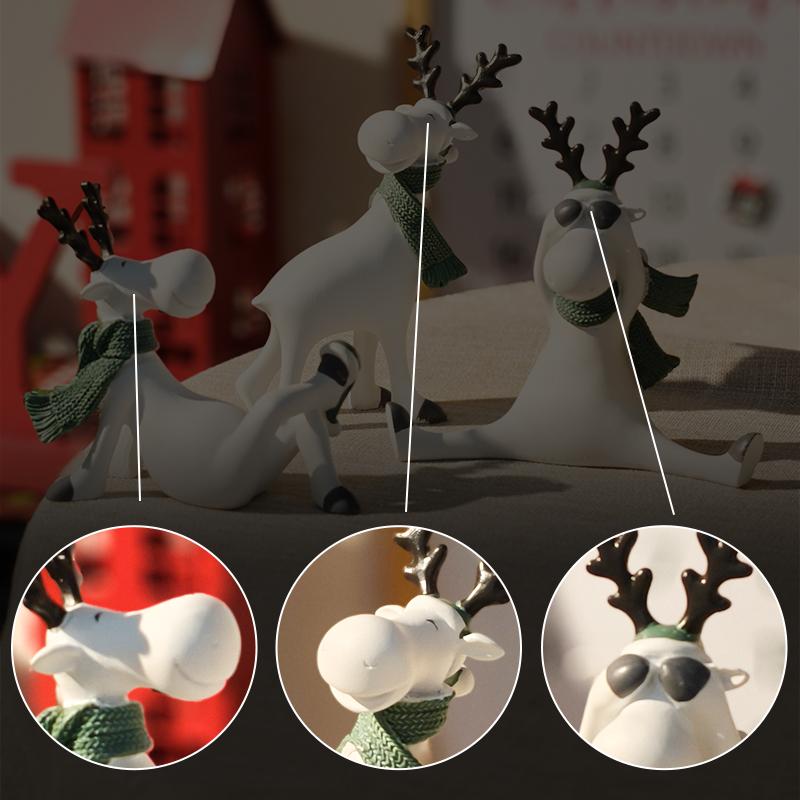 Sculptură ren de Crăciun, Statuetă din rășină pentru sărbători, Ornament decorativ de familie pentru Crăciun, Dormitor, Sufragerie, Decor pentru atmosferă festivă
