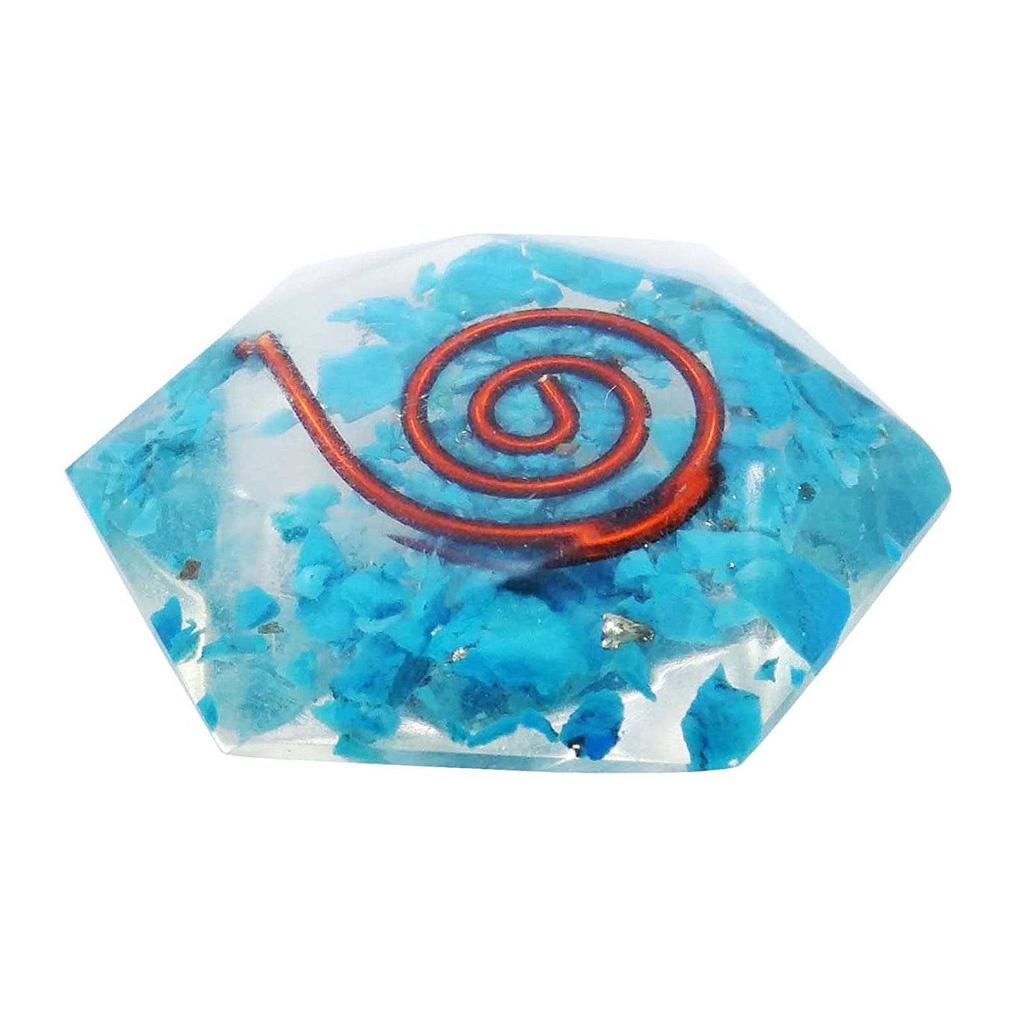 Harmonize Turquoise Faceted Hexagon Orgone Reiki Healing Crystal Symbol