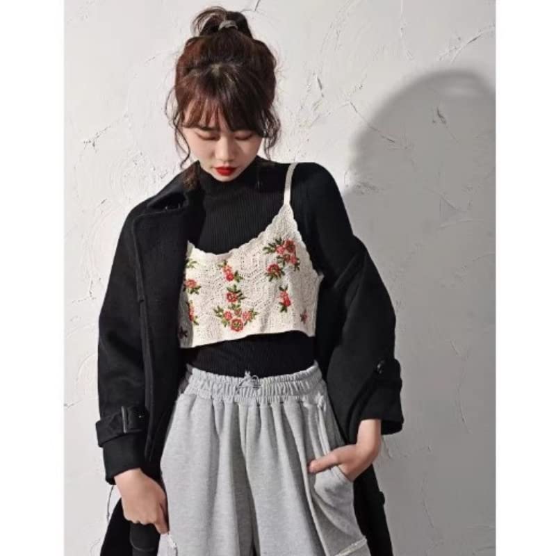 Belle Cie Crochet Cami with Embroidered Layered Girly Feminine Bustier Motifs, (ST/No.27666) (F(Free Size), A)