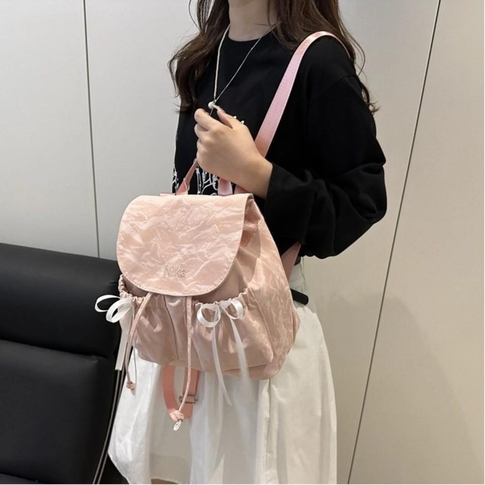 Fashion Cute Knot Women's Backpack Large Capacity Solid Color Travel Bag Drawstring Students Bookbag Travel