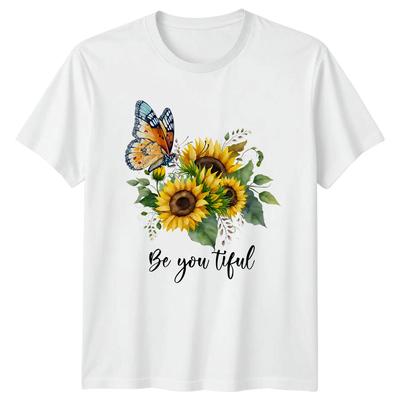 Be You Tiful Unisexs TShirt Sunflower Butterfly Floral Inspirational