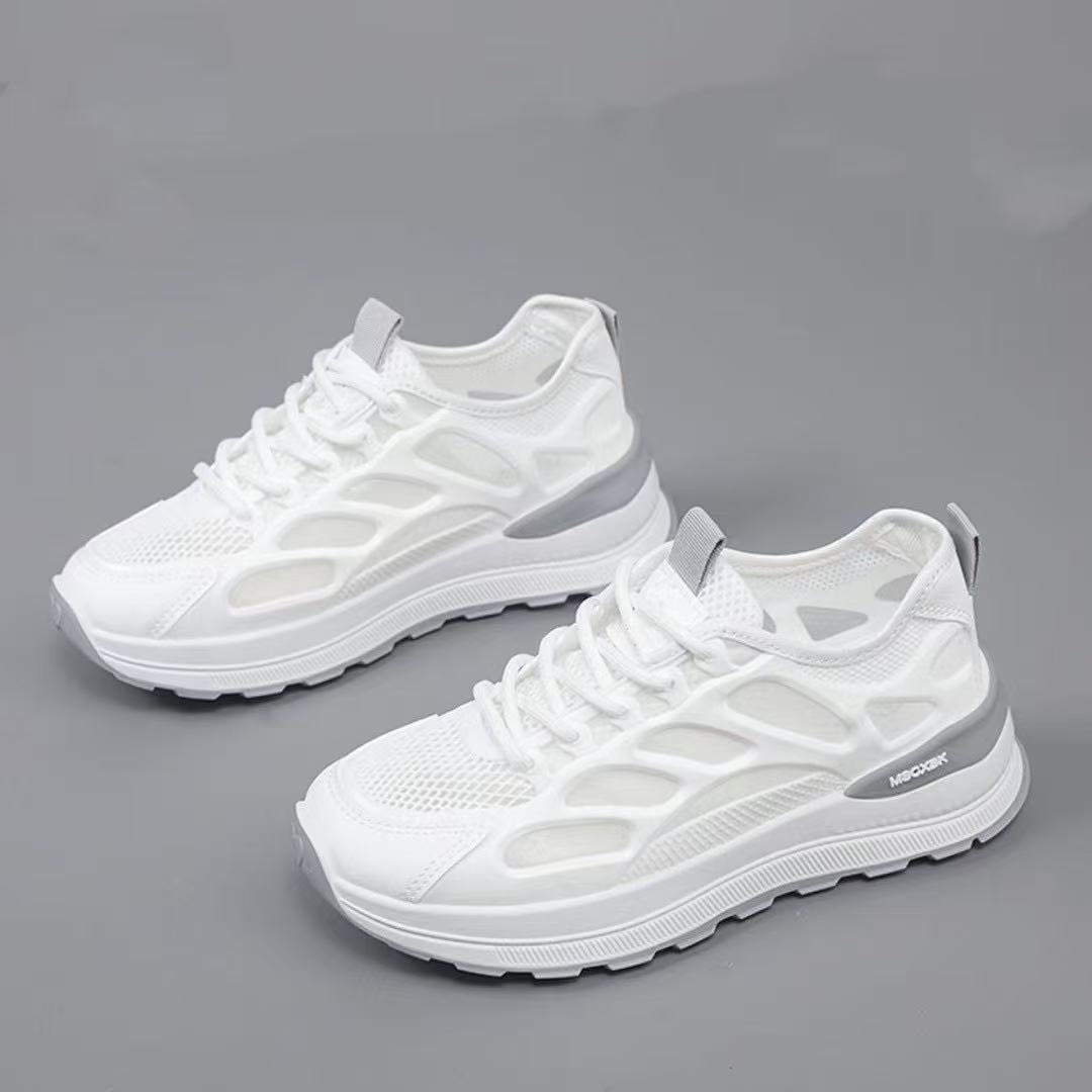 

Сетчатые дышащие маленькие белые туфли женские лето 2025 модные универсальные мягкая подошва легкие дышащие туфли 35 серый