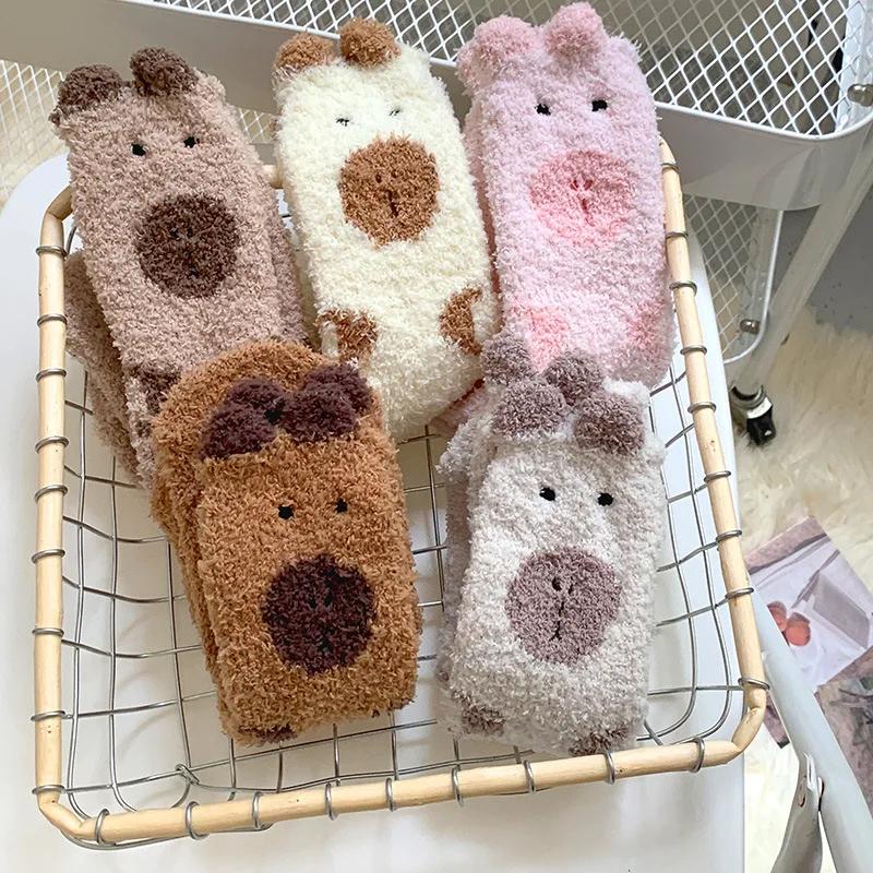 Capybara Coral Velvet Women's Winter Thickened Plush Warm Comfortable Sleeping Sock Cute Lovely Floor Socks Nice Plus Stockings
