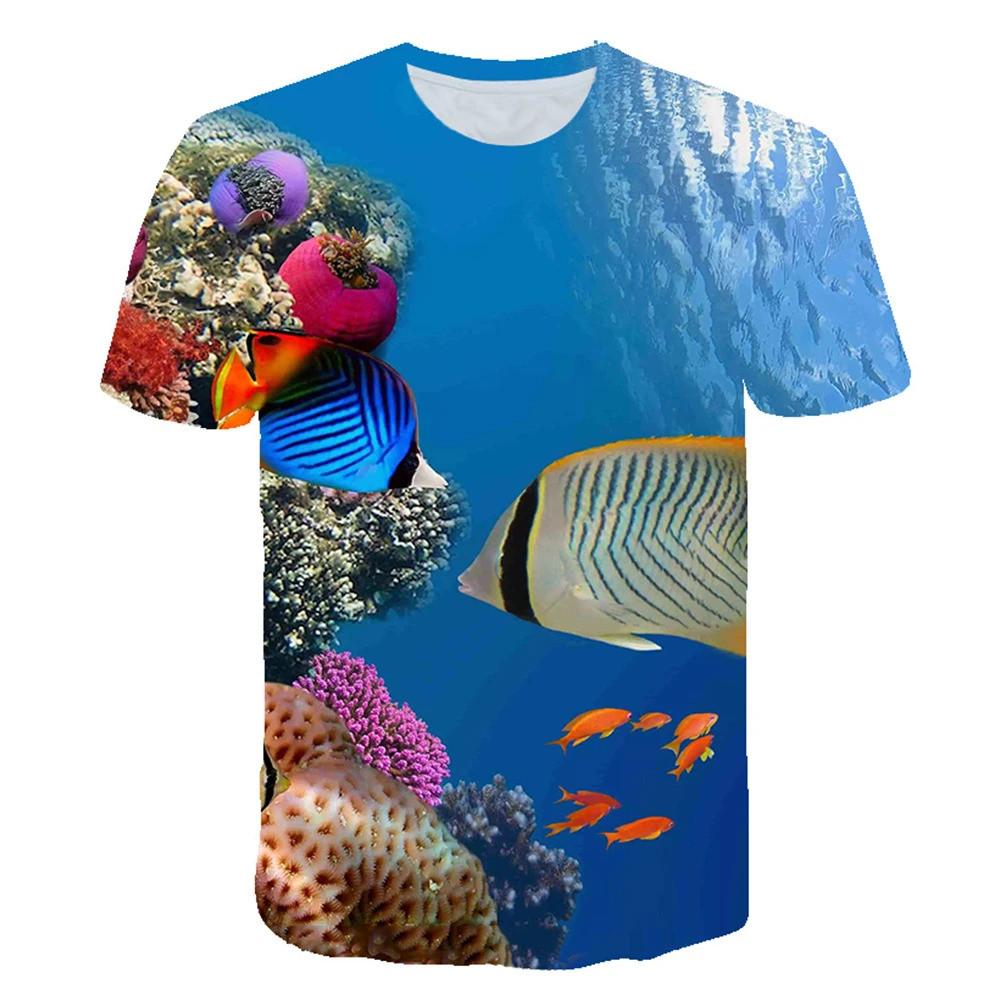 Kids 3D Ocean Pattern Round Neck Short Sleeve T Shirt For School Outdoor Holiday Daily Casual Leisure Daily Wear