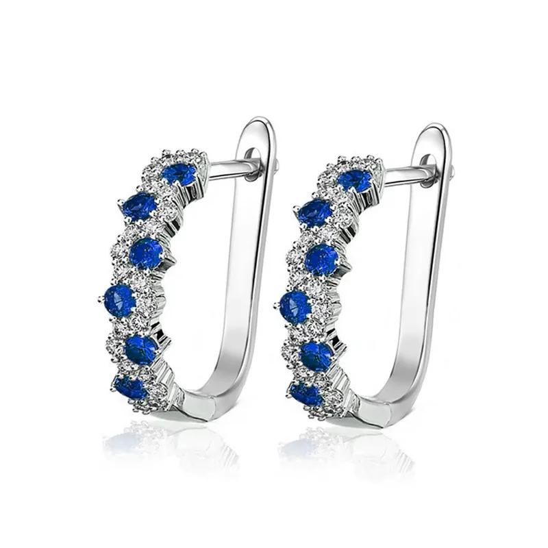 New Luxury Trendy Blue Cubic Zirconia Hoop Earrings Wedding Party Elegant Accessories For Women Anniversary Gift Jewelry